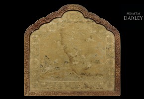 Carved silk panel with frame, Qing dynasty