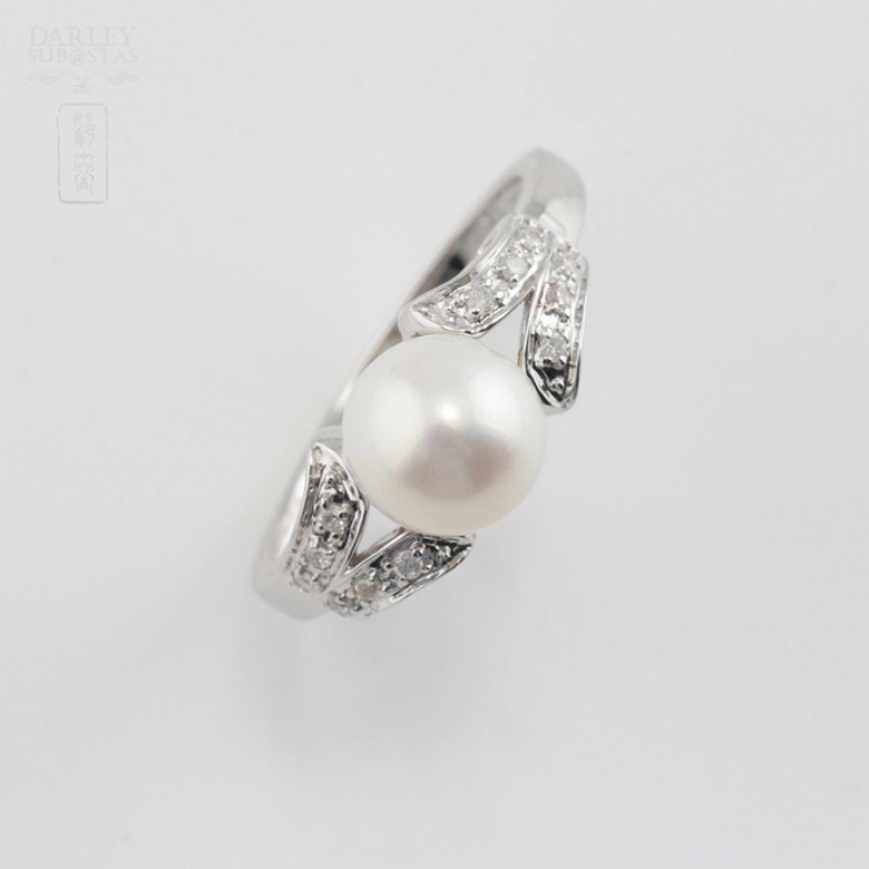 Bonito anillo perla y diamantes - 2