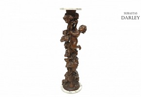 Vicente Andreu. Carved wooden column with marble, 20th century