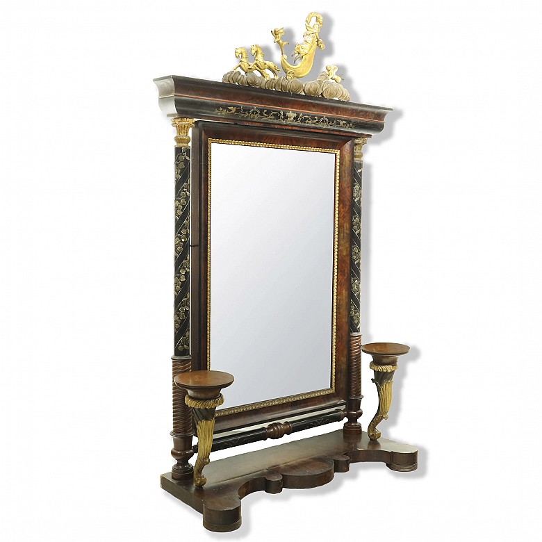 Gran espejo imperio con decoración de marquetería, S.XIX - 1