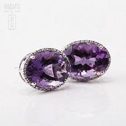 Pair of earrings with 21.66cts amethyst and diamonds in white gold - 4