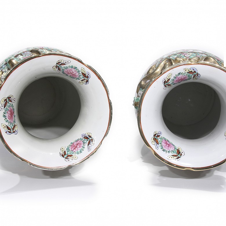 Pareja de jarrones de porcelana cantonesa, s.XX - 5