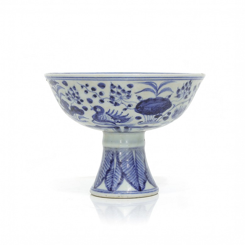Bowl with foot, blue and white, Yuan style - 1