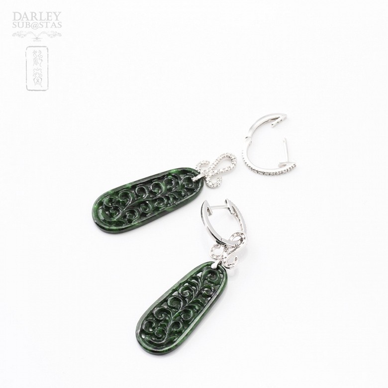 Couple removable earrings in 18k gold with diamonds and jadeite - 2