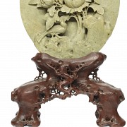 Two decorative objects, bronze and stone, 20th century