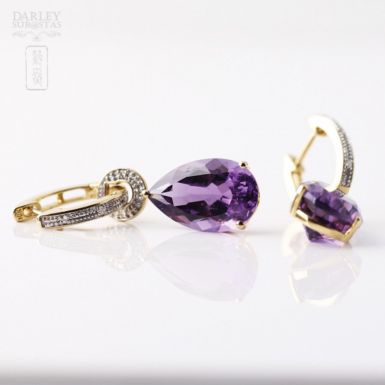 earrings with 12.67cts amethyst and diamonds in 18K yellow gold - 2