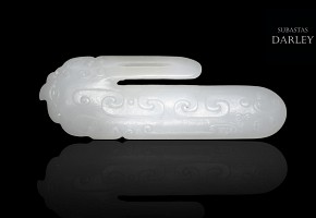 Gancho de cinturón en jade blanco, dinastía Qing