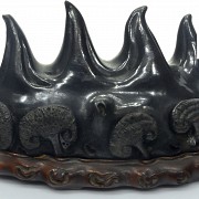 Wooden brush stand, with pedestal, Qing Dynasty