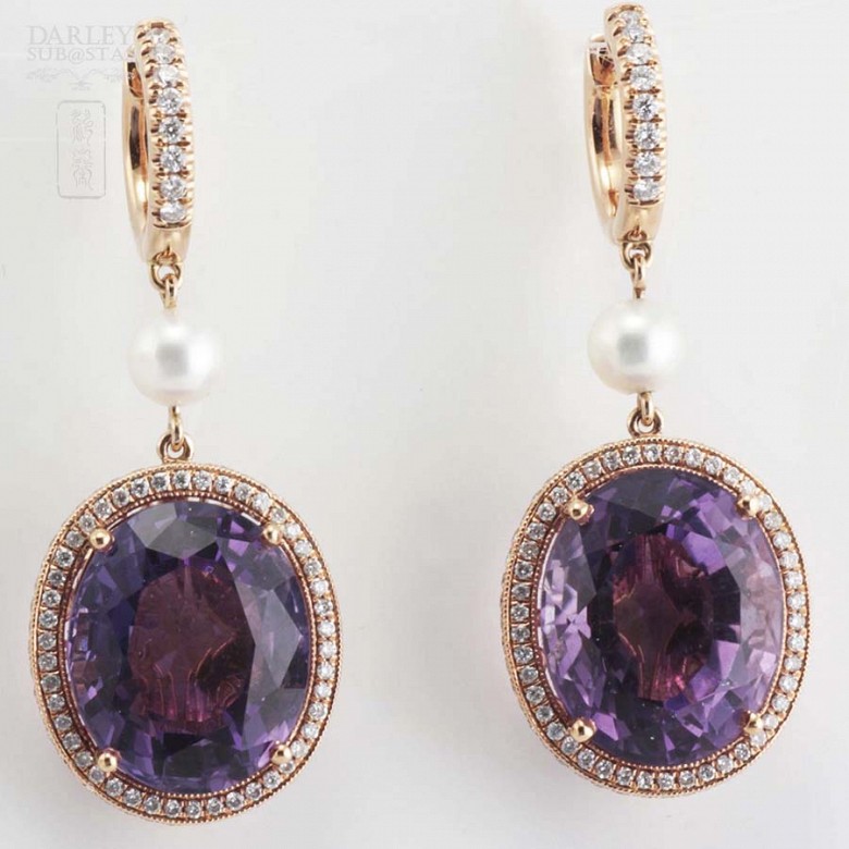 18k rose gold earrings with amethyst and diamonds