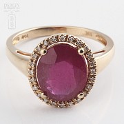 Ring with ruby 3.24cts and diamonds in 18k rose gold - 4