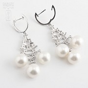Earrings with Pearls and 1.41cts diamond  in white gold - 3