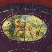 Fan with watercolour decorated scene