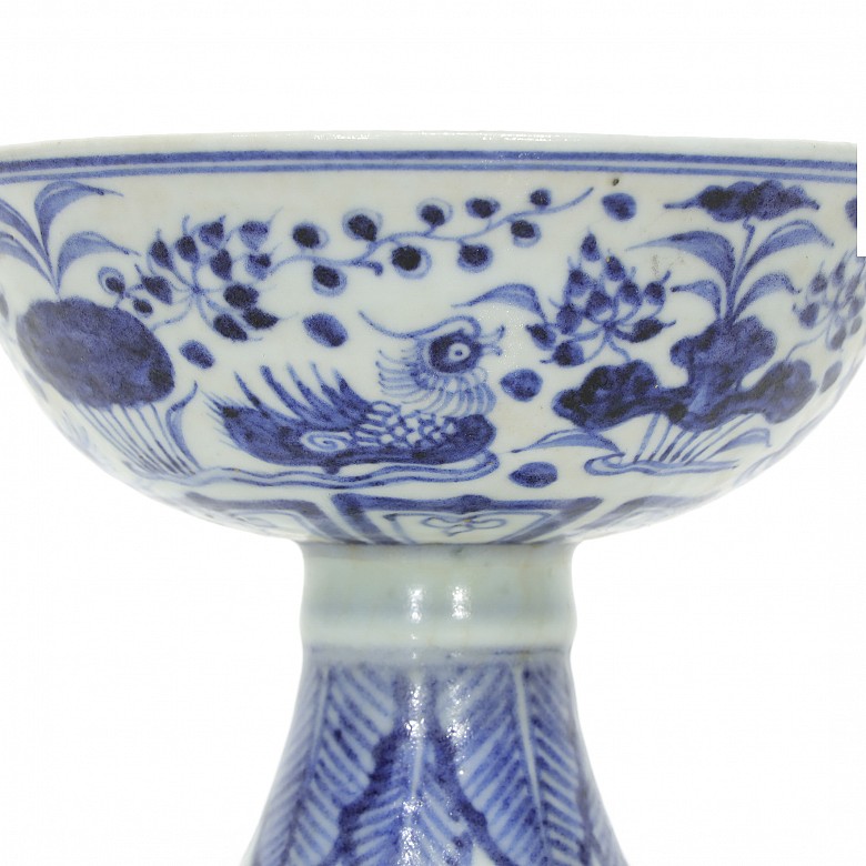 Bowl with foot, blue and white, Yuan style - 5