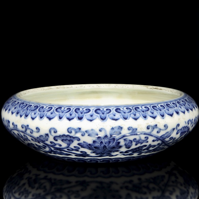 Tintero de porcelana, azul y blanco, S.XX