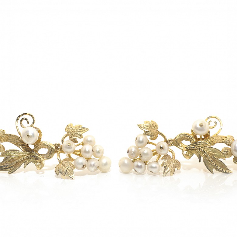 18k yellow gold flower and cluster earrings - 2
