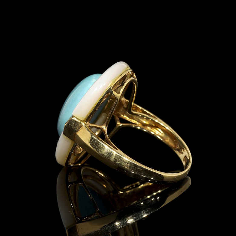 18k yellow gold ring with turquoise and mother of pearl - 3