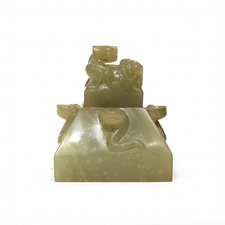 Carved jade double stamp, 20th century - 3