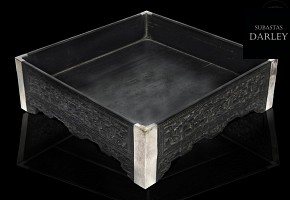 Opium tray in wood and silver, Qing dynasty, 18th century