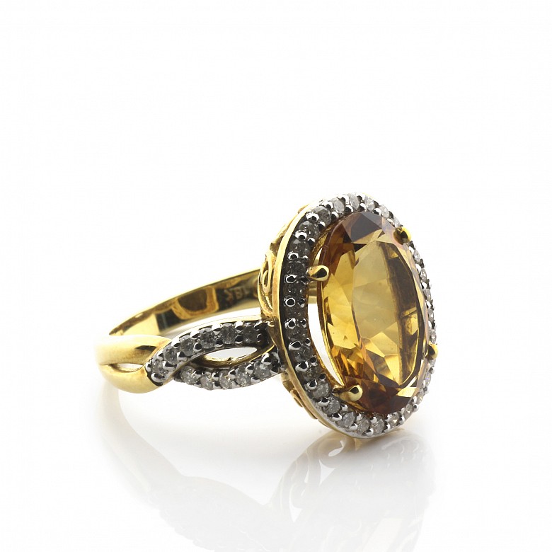 18k yellow gold ring with citrine and diamonds - 3