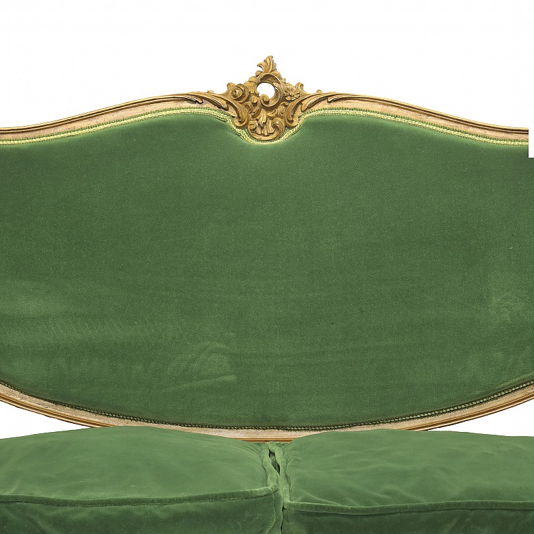 Tresillo y sillas tapizados en terciopelo verde, S.XX - 10