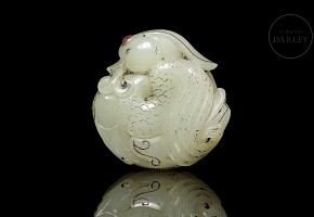 Figura de jade blanco con piedras incrustadas, dinastía Tang