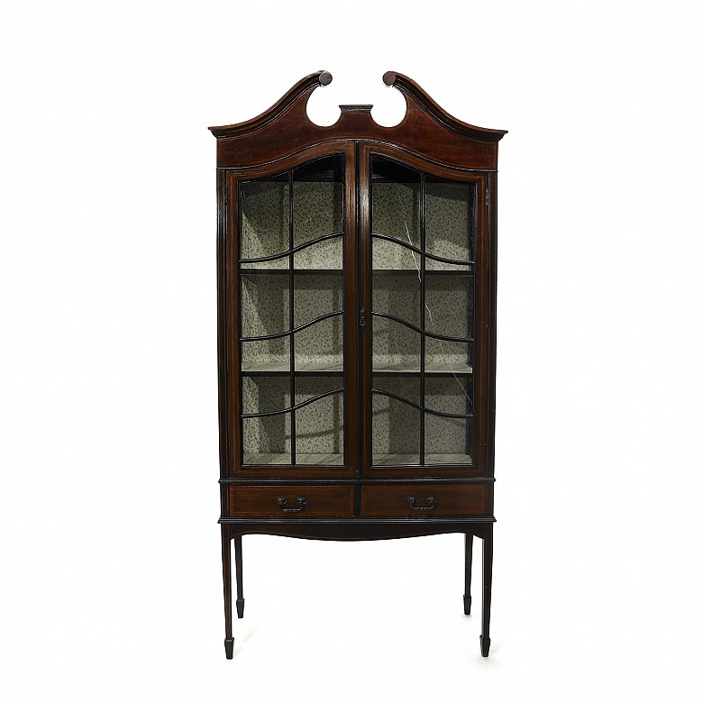 English display cabinet in veneered wood, 20th century