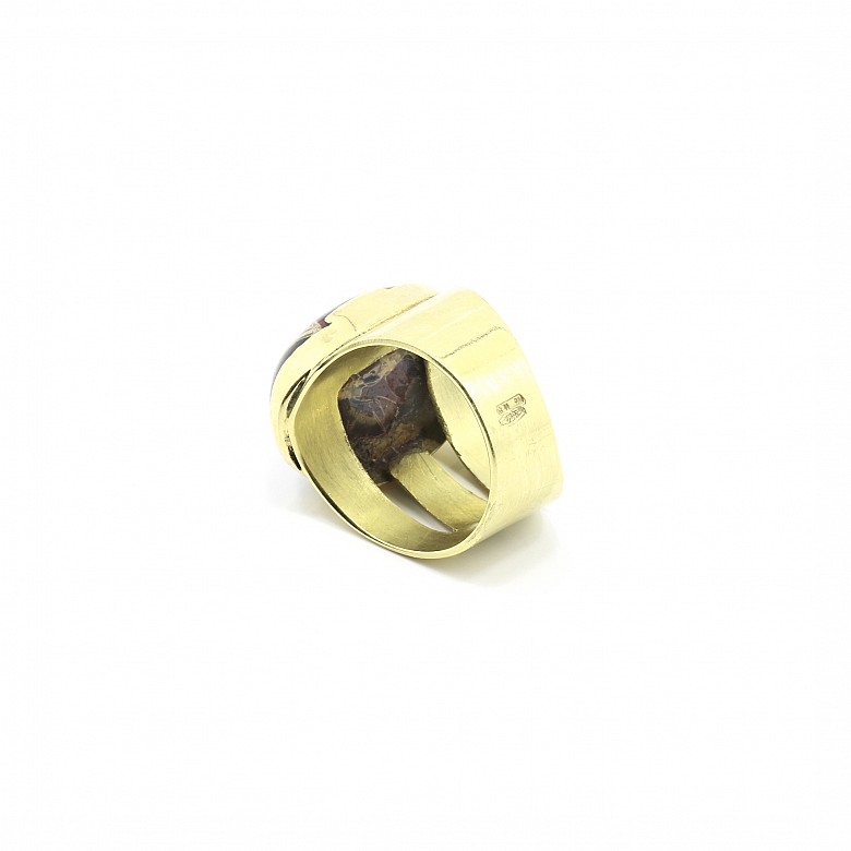 18k yellow gold ring with one agate - 2