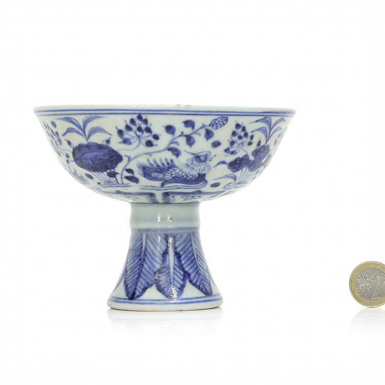 Bowl with foot, blue and white, Yuan style - 6