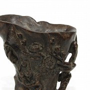 Carved libation cup with cherry blossoms, Qing dynasty.