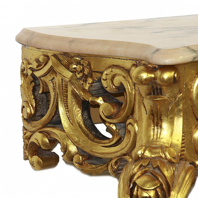 Pair of carved and gilded wooden consoles, 20th century - 4