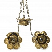 Ceiling lamp with three metal flowers, 20th century