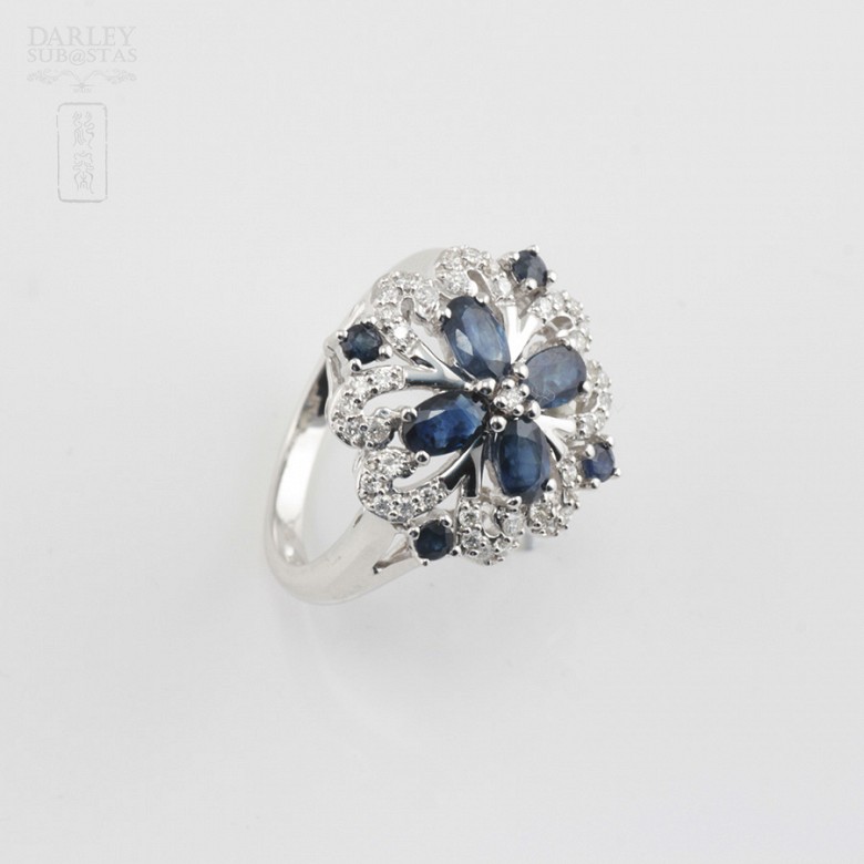 Precioso anillo zafiros y diamantes - 4