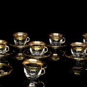 Coffee set, glass with gilded and engraved borders, 20th century