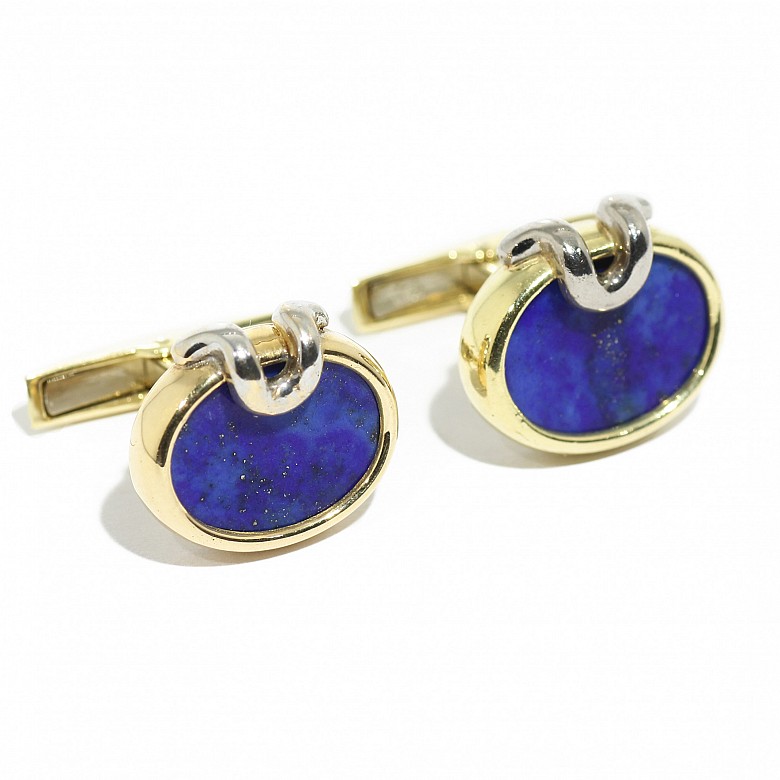 Two-tone gold and lapis lazuli cufflinks
