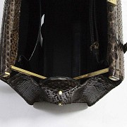 Python leather handbag in brown color. - 4