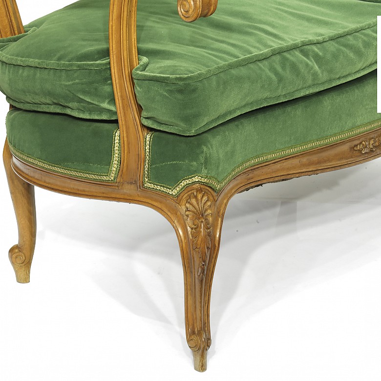 Tresillo y sillas tapizados en terciopelo verde, S.XX - 7
