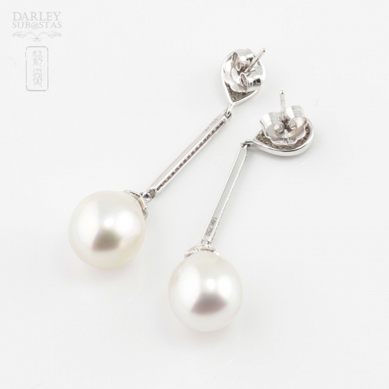 Elegantes pendientes perla Australiana y Diamantes - 3