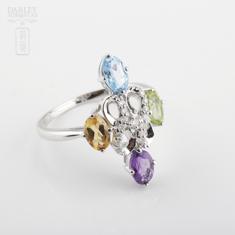 Fantastic ring with semi-precious gems and diamonds - 4