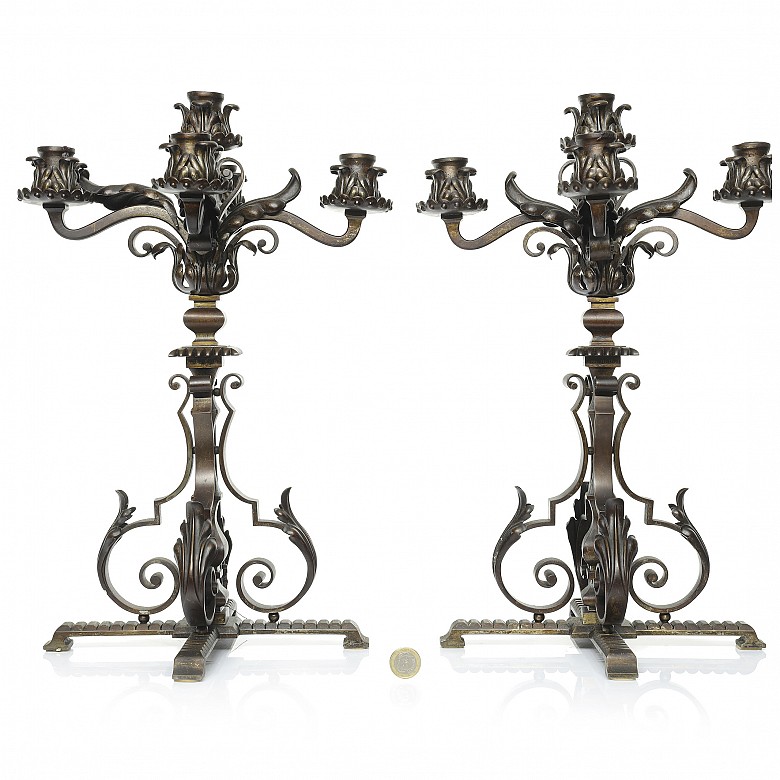 Pair of metal candlesticks, 20th century