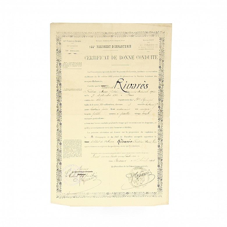 Documentos del regimiento de infantería francés, s.XIX - 2