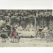 Framed French silk fabric, ca. 1900