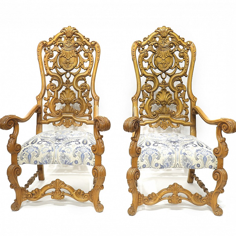 Pair of large oak armchairs, 20th century