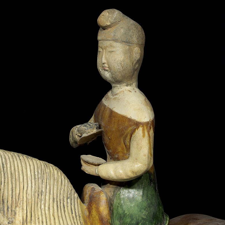 Ceramic figure 'Musician on horseback' with Sancai glaze, Tang dynasty (618 - 906)