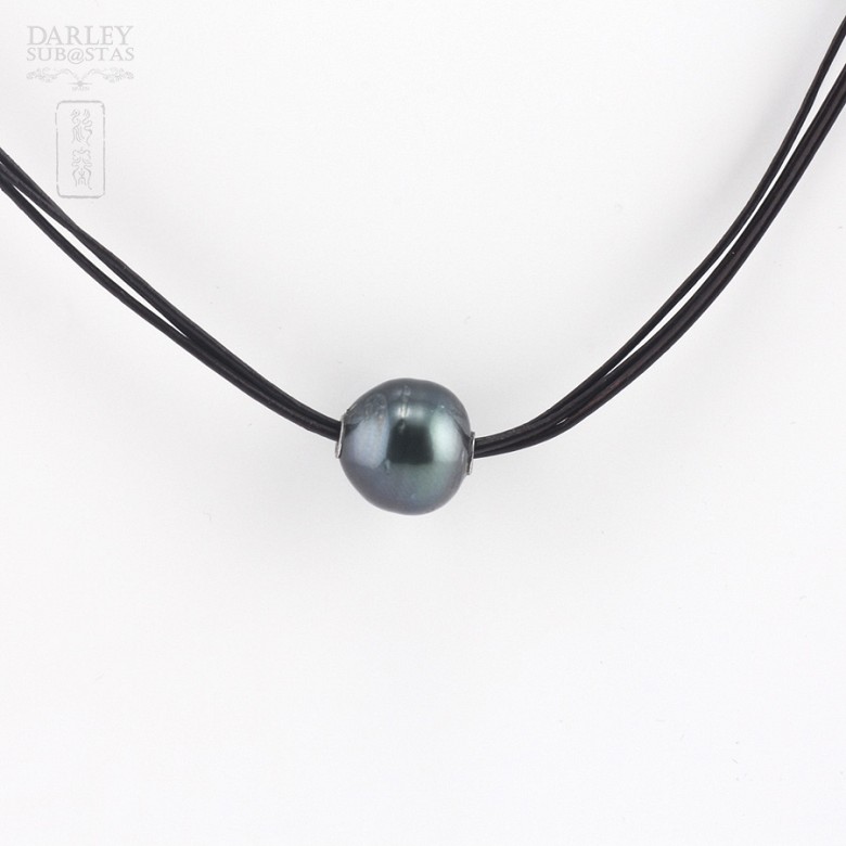 Necklace with Tahitian Pearl Natural Leather - 3
