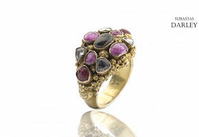 Gold plated silver ring with colored stones (gems), Bali