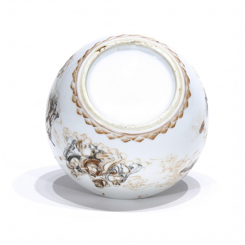 Vasija de porcelana esmaltada con dioses budistas, s.XX