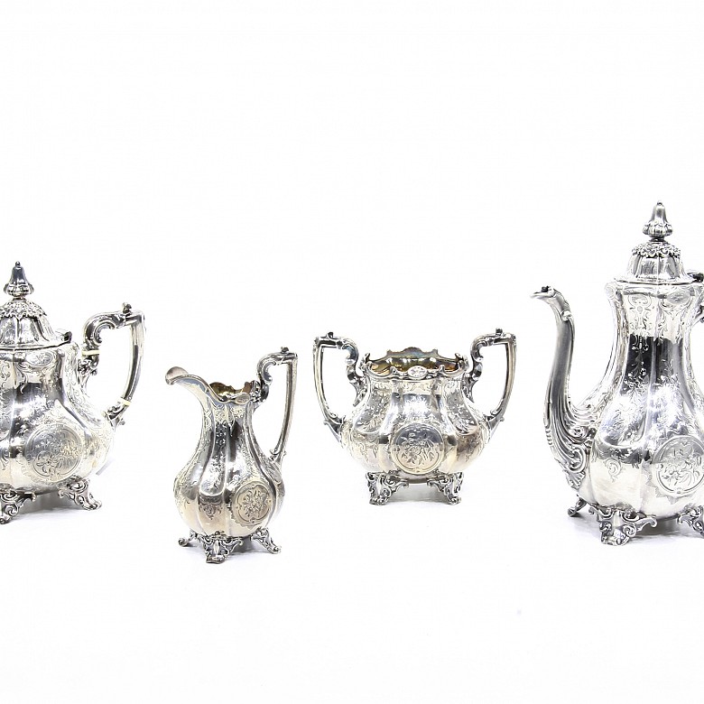 Four-piece tea set, English silver, 925, London, 1854.