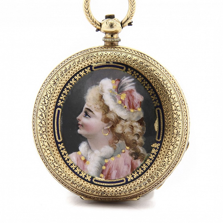 Reloj de bolsillo de dama en oro de 18k, s.XIX