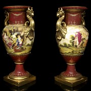 Pareja de jarrones de porcelana austriaca, Royal Viena, S.XIX - 9