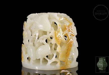 Tapa de incensario de jade blanco, dinastía Ming